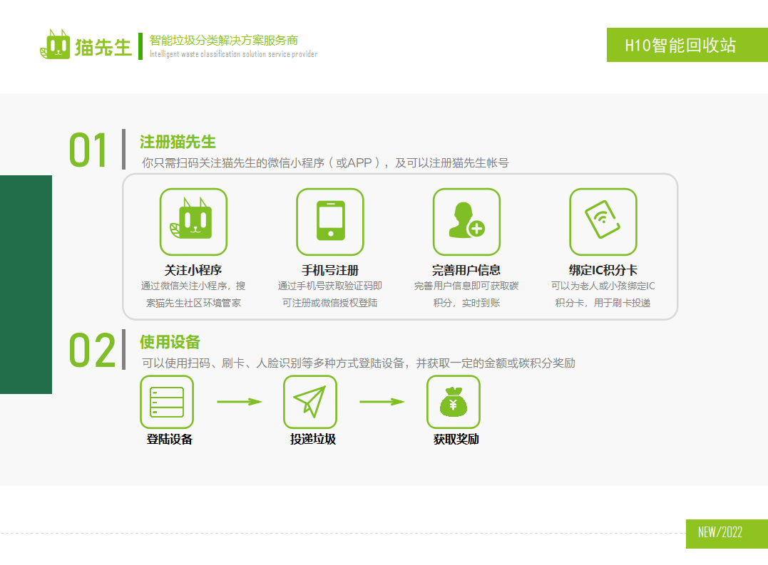 貓先生智能再生資源回收站，廢舊物資回收站，智能再生資源回收箱使用流程，社區(qū)垃圾分類站生產(chǎn)廠家